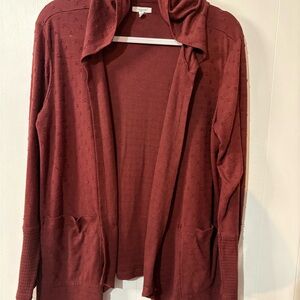 Maurices Burgundy Open-Front Cardigan with a hood